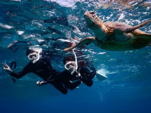 宮古島の太陽光をあびてシュノーケル