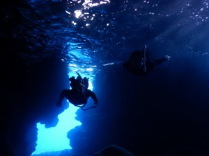 シュノーケルではなくスキンダイビングで青の洞窟内へ