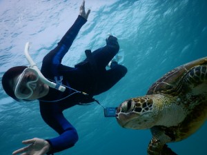 宮古島でスキンダイブに笑顔で初挑戦